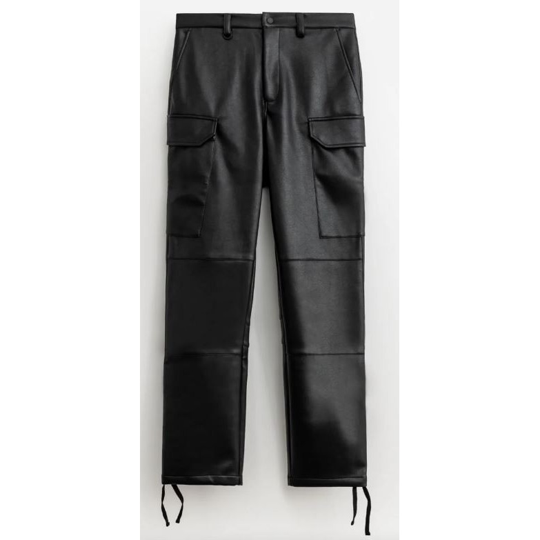 Stampd Utility Men Cropped Faux Leather Cargo Black Pants Nwt